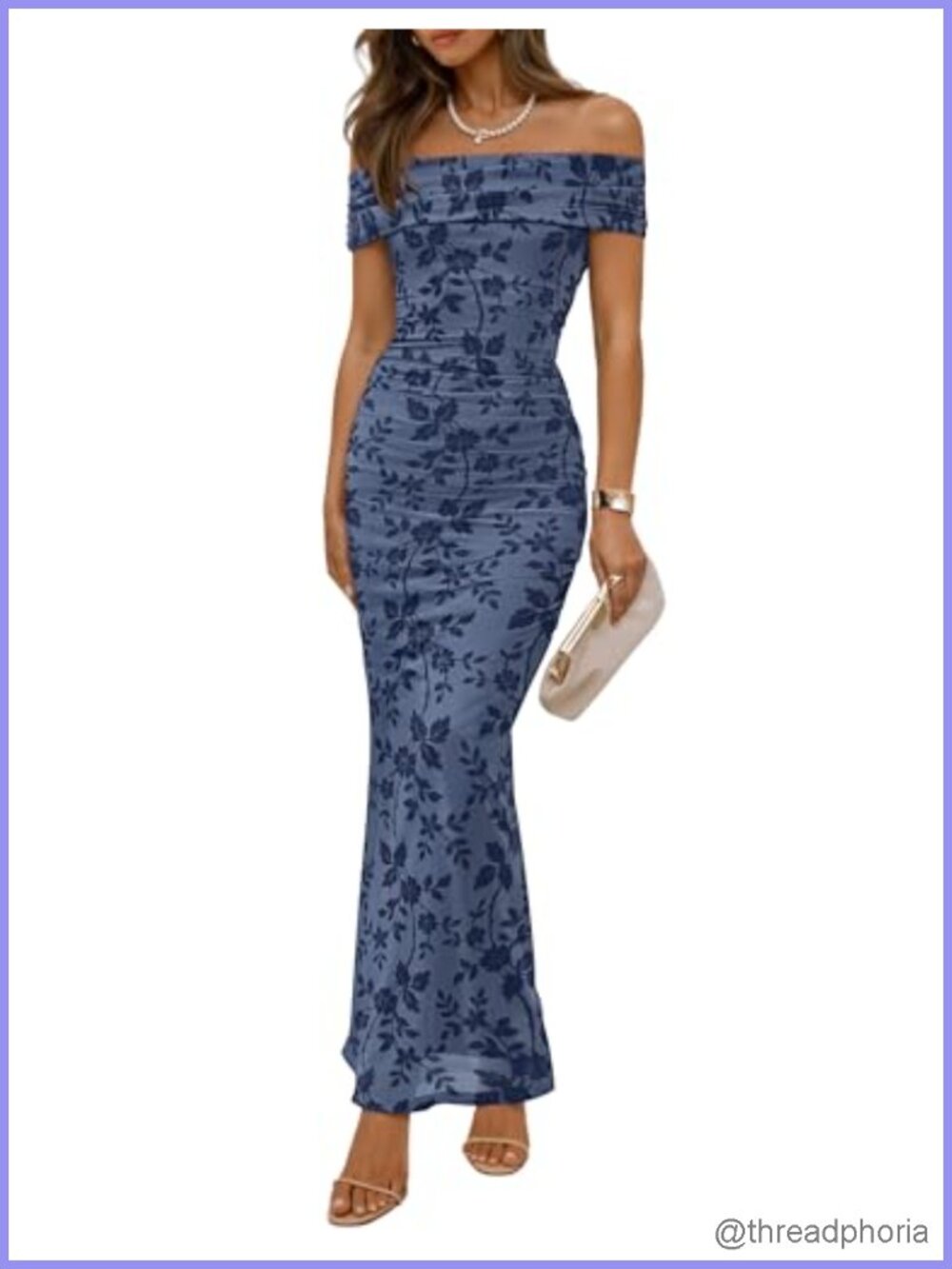 Off Shoulder Floral Bodycon Ruched Maxi Dress Cocktail Formal